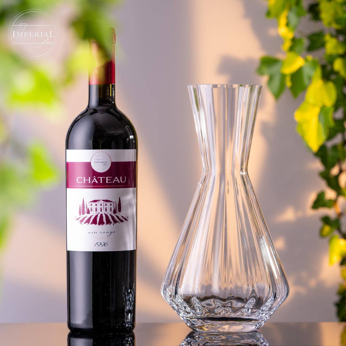 IMPERIAL szklana karafka do wina 1200 ml, zestaw 2 sztuk, ręcznie wykonana z kryształowego szkła o falistej fakturze "Cali/London"