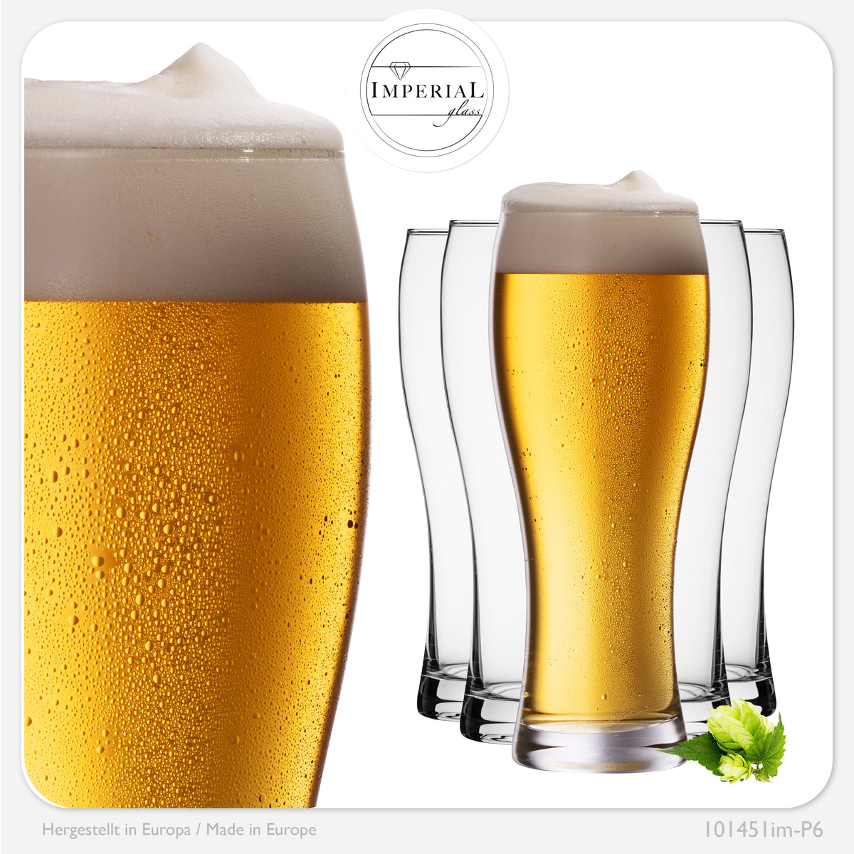 IMPERIAL glass Weizengläser aus Glas 500ml (max. 700ml) Set 6 Stück Spülmaschinenfest