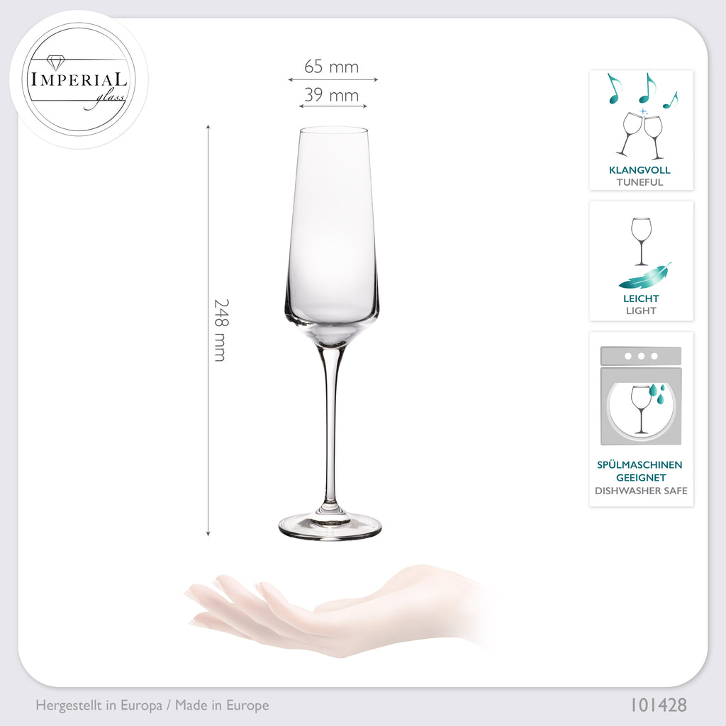 IMPERIAL glass Sektkelche 220ml Serie "Athen" Set 12-Teilig Sektgläser aus Crystalline Glas