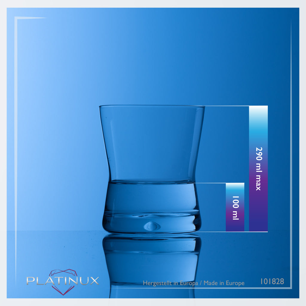 PLATINUX Szklanki do whisky 290ml Kształt X Zestaw 2 sztuki Szklanki do szkockiej ze szkła Seria "CrossLine" Można myć w zmywarce