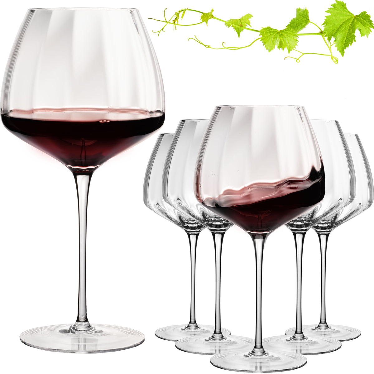 IMPERIAL glass Große Rotweingläser gewellt 930ml Set 6-Teilig "Cali" Bauchige Burgundergläser aus Crystalline Glas Handmade
