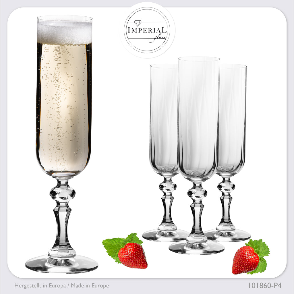 IMPERIAL glass geriffelte Sektkelche 200ml (max 250ml) "Prag" Set 4-Teilig aus Crystalline Glas Spülmaschinenfest