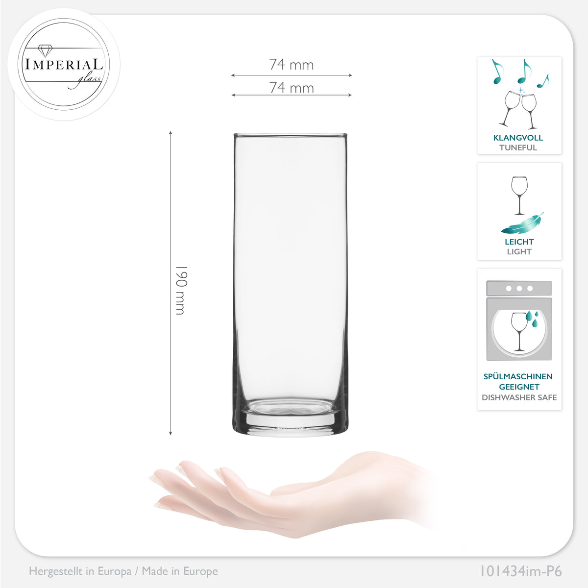 IMPERIAL glass Kölschgläser aus Glas Set 6-Teilig 500ml (max. 630ml) Kölschstangen 0,5L
