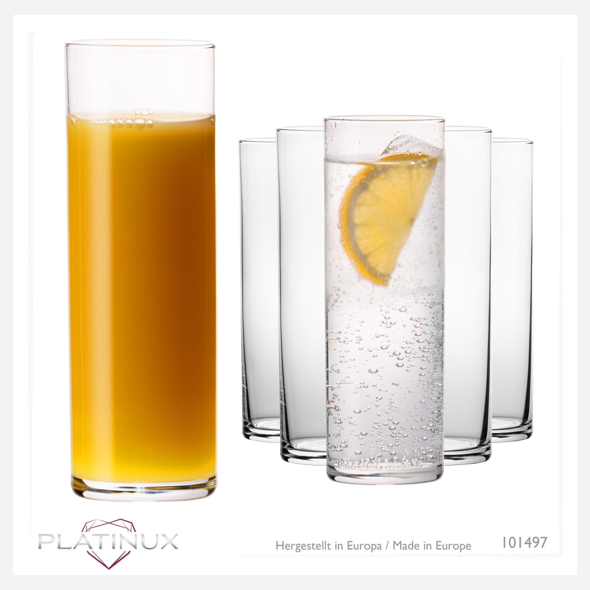 PLATINUX Wysokie szklanki do picia 240 ml (maks. 200 ml) 6 sztuk Szklanki do soków ze szkła Można myć w zmywarce