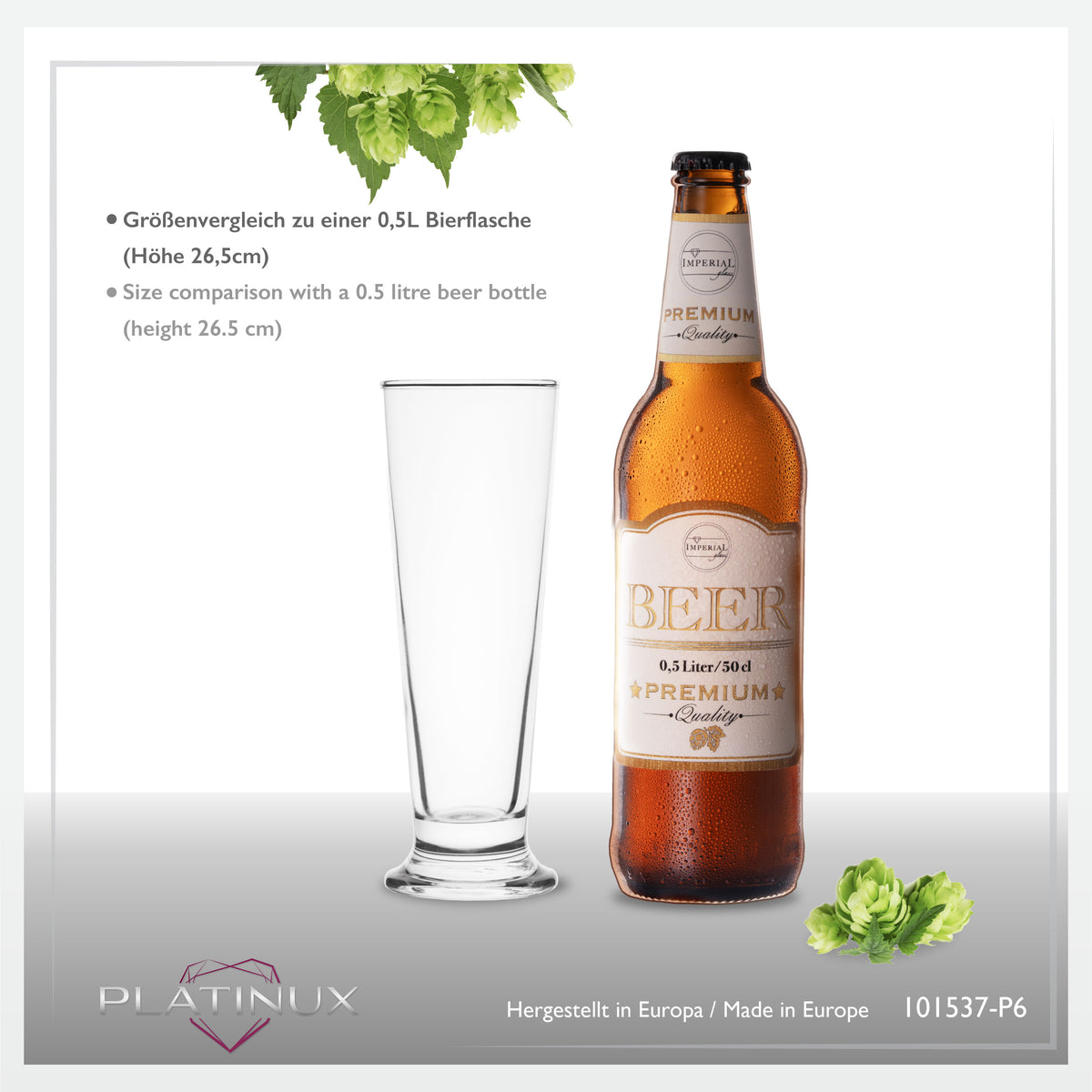 PLATINUX Szklanki do picia, zestaw 6 szklanek do piwa ze szkła 220 ml (maks. 250 ml), szklanki do mrożonej kawy