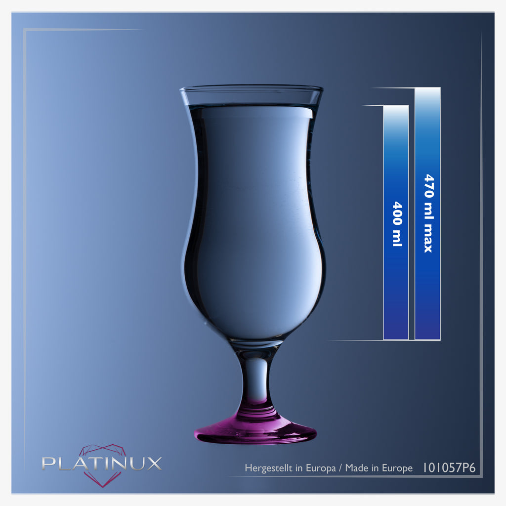 PLATINUX Zestaw 6 szklanek koktajlowych 400 ml (maks. 470 ml) Szklanki do drinków Szklanki barowe Hurricane Duże (różowe)