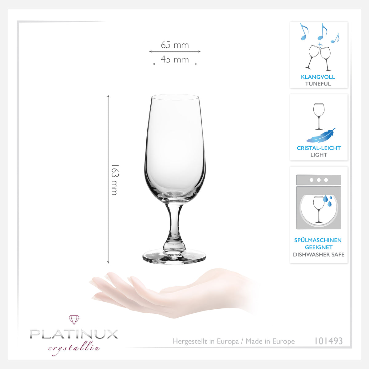 PLATINUX Kieliszki do szampana 180ml Seria "Berlin" Kieliszki do szampana ze szkła krystalicznego Zestaw 2 sztuki Można myć w zmywarce