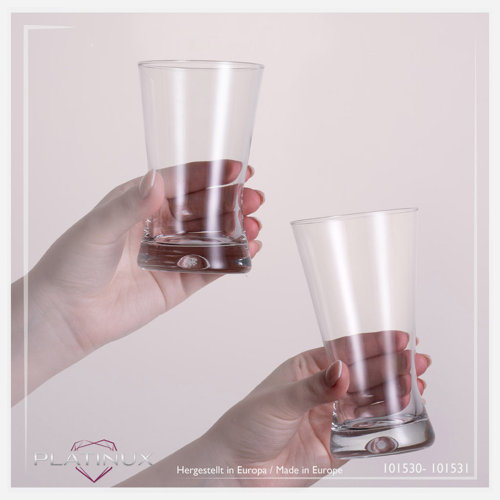 PLATINUX Szklanki Zestaw 200ml + 300ml Kształt X 12-częściowy ze szkła "CrossLine" Można myć w zmywarce
