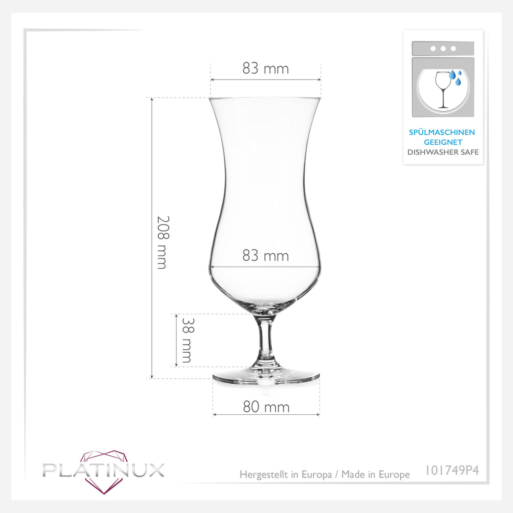 PLATINUX Duże szklanki koktajlowe ze szkła krystalicznego 400 ml, zestaw 4 szklanek do long drinków, szklanki do mrożonej kawy, szklanki typu Hurricane na koktajle