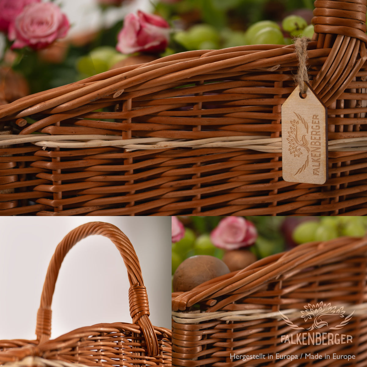 FALKENBERGER Duży kosz wiklinowy 49x29x28cm "Amalfi" Kosz na drewno kominkowe z wikliny ręcznie wykonany
