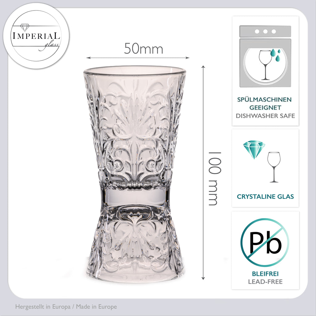 IMPERIAL glass Kufelki do shota 2 sztuki ze szkła krystalicznego - odwracalny kieliszek do shota 30ml/60ml, kieliszki do shota Tiki z reliefem, kieliszki do wódki można myć w zmywarce
