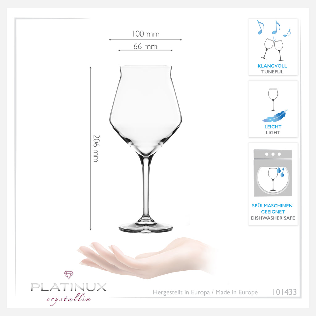 PLATINUX Szklanki do piwa Eleganckie 400ml (max. 460ml) Zestaw 6 szklanek do piwa typu tulipan ze szkła kryształowego