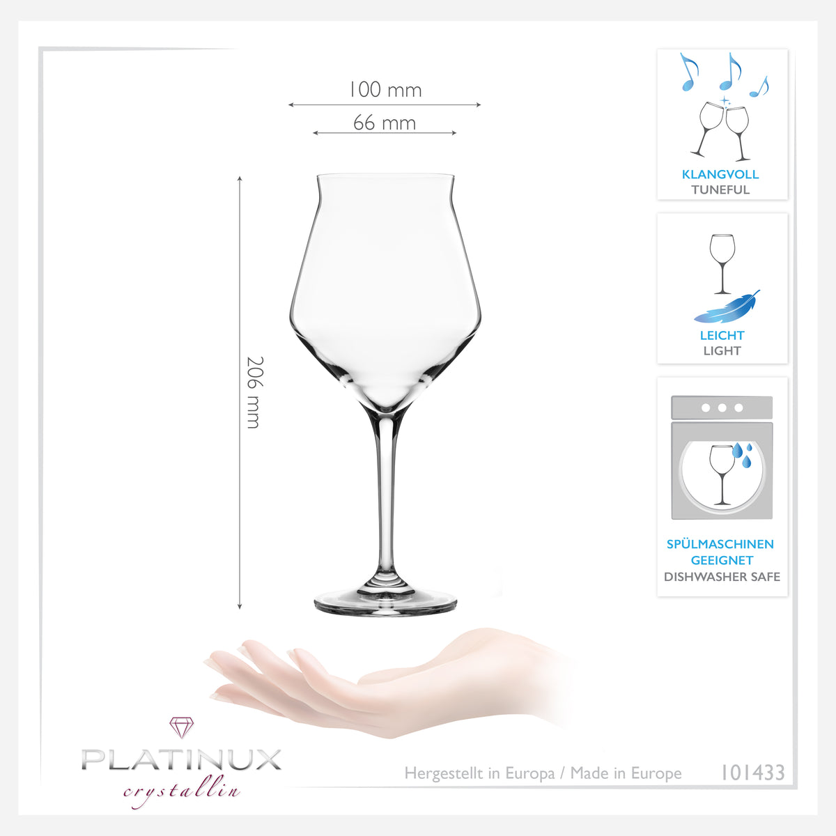 PLATINUX Szklanki do piwa Eleganckie 400ml (max. 460ml) Zestaw 6 szklanek do piwa typu tulipan ze szkła kryształowego