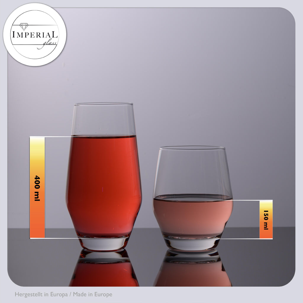 IMPERIAL Szklanki 400ml i 520ml, zestaw 12 sztuk, ze szkła krystalicznego, seria "Rom", można myć w zmywarce
