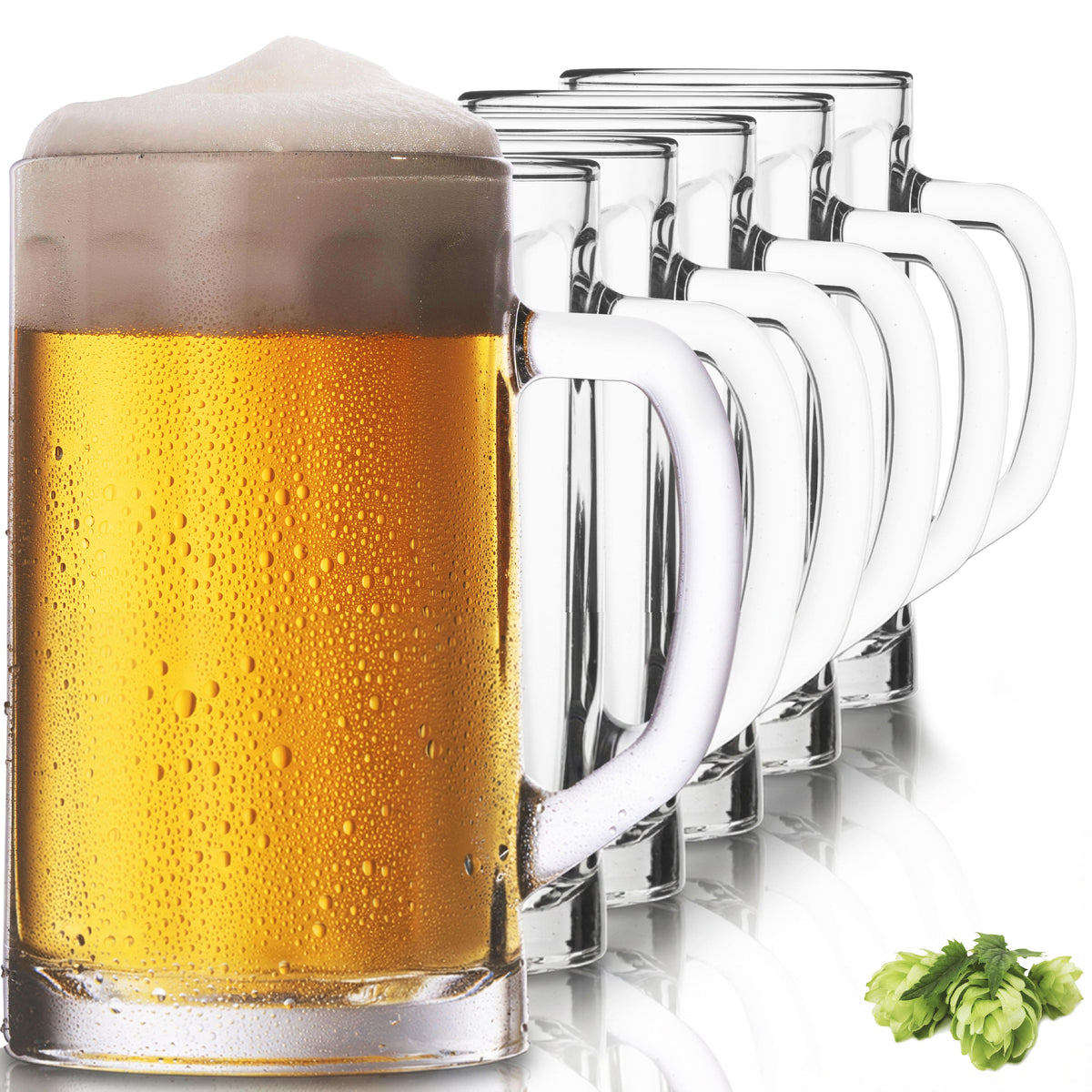 PLATINUX Zestaw 6 kufli do piwa z uchem 300 ml (maks. 350 ml) szklany kufel do piwa