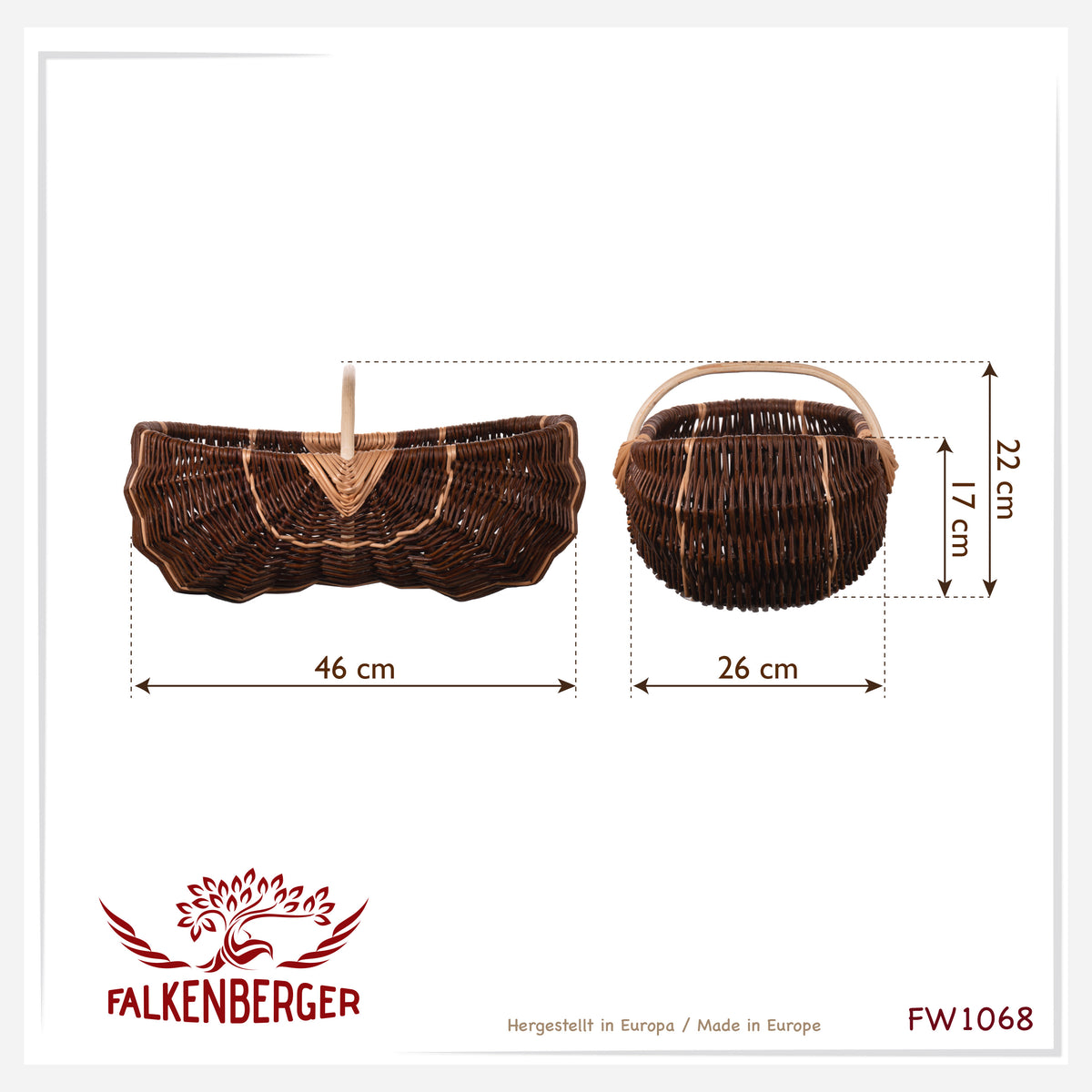 FALKENBERGER Wiklinowy kosz, pleciony ok. 46x26x22cm rękodzieło "Andorra" Kosz na ziemniaki