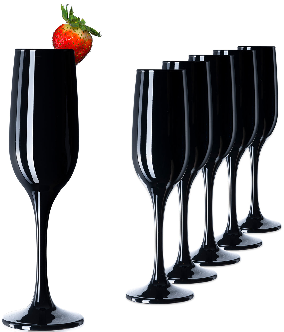 PLATINUX Czarne stabilne kieliszki do szampana Zestaw 6 sztuk 160ml (maks. 210ml) Kieliszki do prosecco szklane