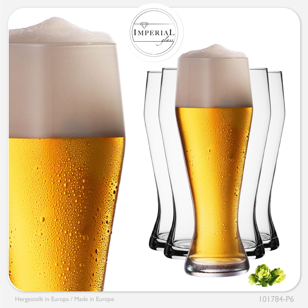 IMPERIAL glass Hohe Weizengläser aus Crystalline Glas Set 6 Stück 500ml (max. 700ml) Spülmaschinenfest