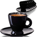 PLATINUM Zestaw filiżanek do espresso – 6 czarnych szklanek do espresso ze spodkami szklanymi 93 ml – szklanki do kawy, filiżanki do kawy