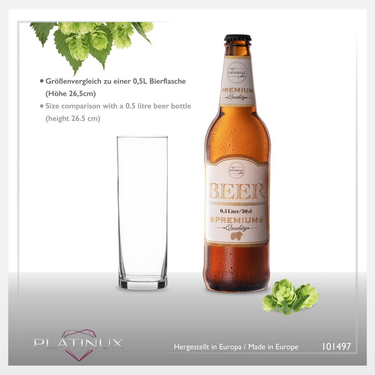 PLATINUX Wysokie szklanki do piwa 200 ml (maks. 240 ml) Zestaw 6-częściowy Szklanki do piwa typu "stange" Szklanki do Kölsch