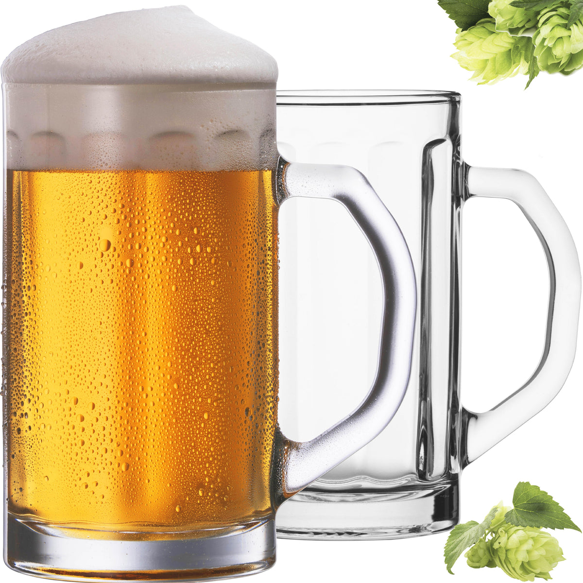 PLATINUX Szklany kufel do piwa z uchem, zestaw 2 sztuk, 500ml (maks. 650ml)