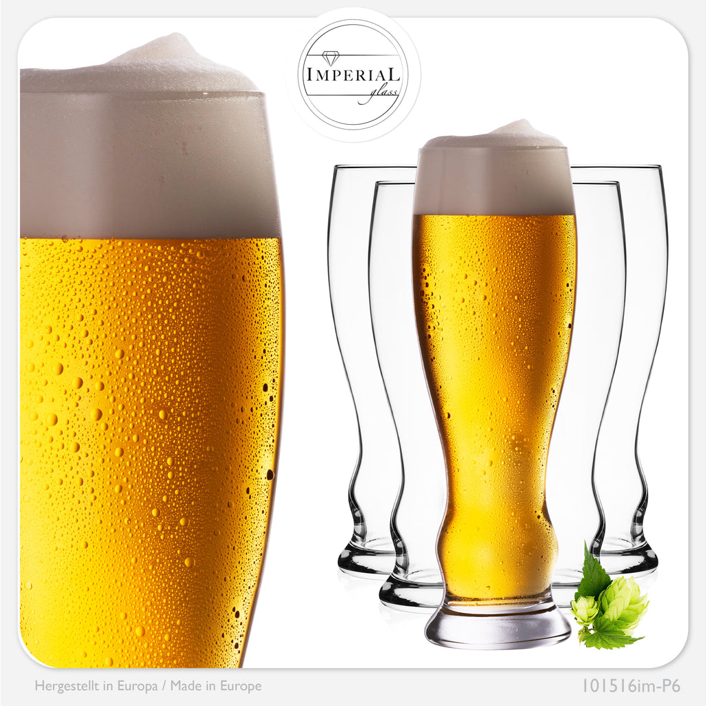 IMPERIAL glass Weizengläser 500ml (max. 600ml) Set 6-Teilig aus Glas 0,5L Spülmaschinenfest