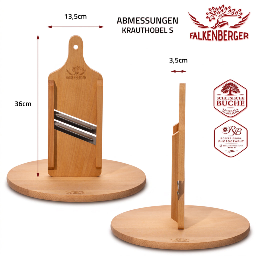 FALKENBERGER Krauthobel S massive Buche, Maße 36 × 13,5 × 3,5 cm Handgefertigt