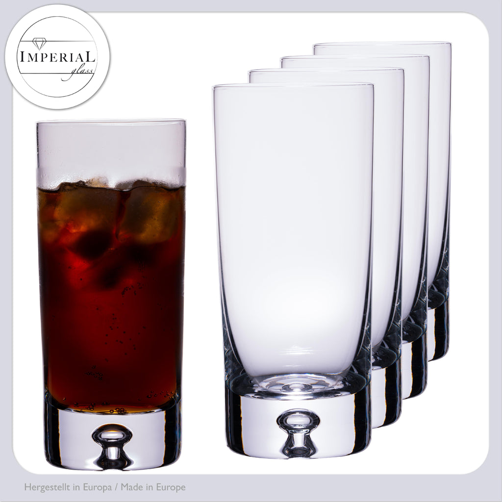 IMPERIAL Longdrinkgläser 370ml 6er Set Trinkgläser aus Crystalline Glas Serie "Lissabon" mit Luftblase im Boden Handmade