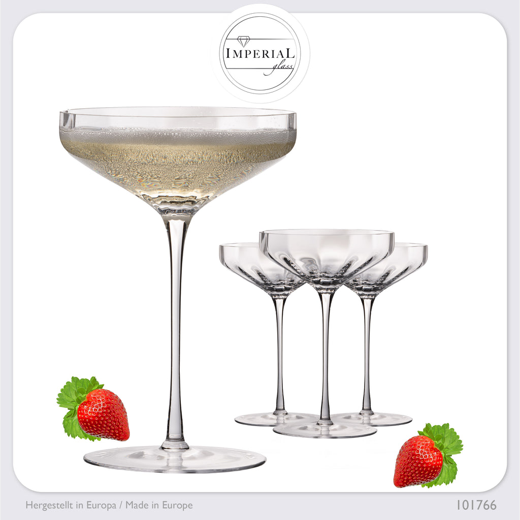 IMPERIAL glass große Sektschalen gewellt 320ml Set 4-Teilig "Cali" Champagnergläser aus Crystalline Glas Handmade