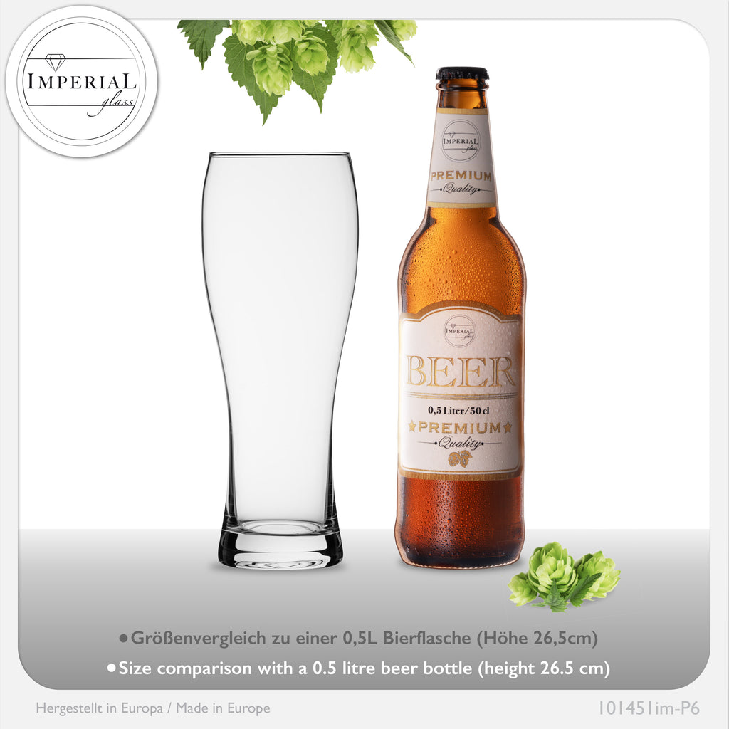 IMPERIAL glass Weizengläser aus Glas 500ml (max. 700ml) Set 6 Stück Spülmaschinenfest