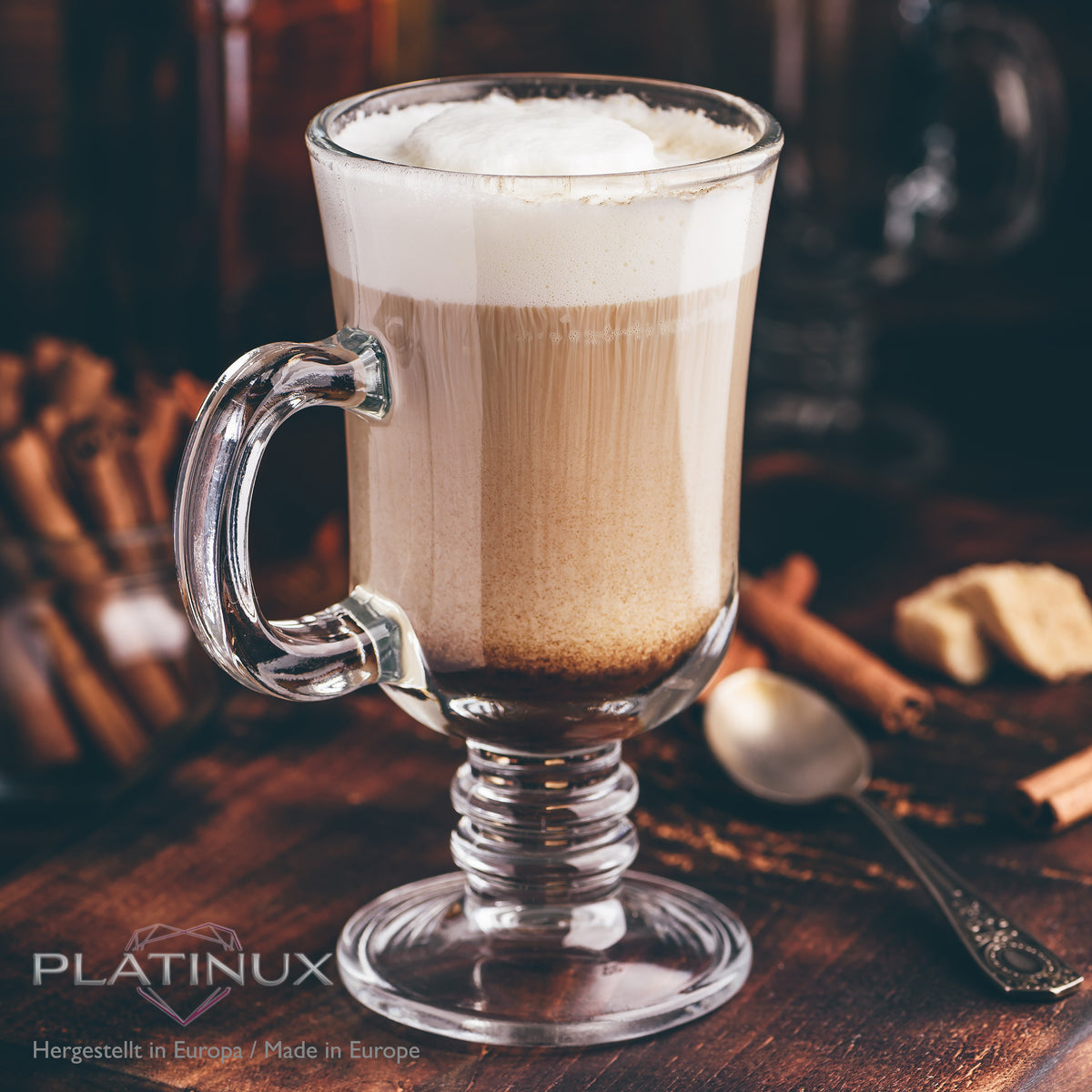 PLATINUX Zestaw szklanek do Irish Coffee z uchem 230ml (6 części) Szklanki do kawy kakao