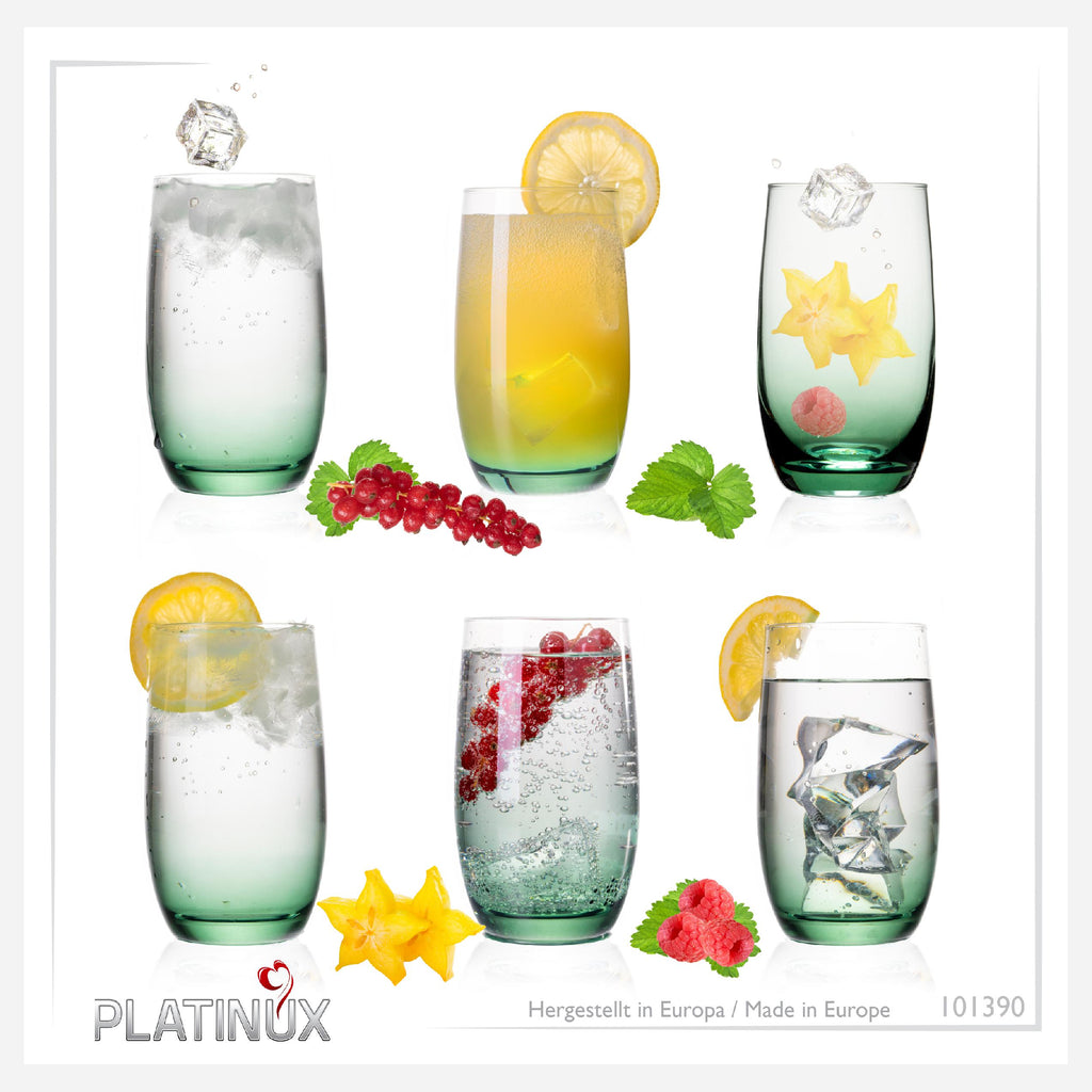 PLATINUX Eleganckie szklanki Ombre zielone, szklane 280ml (max. 370ml) Zestaw 6 sztuk Duże