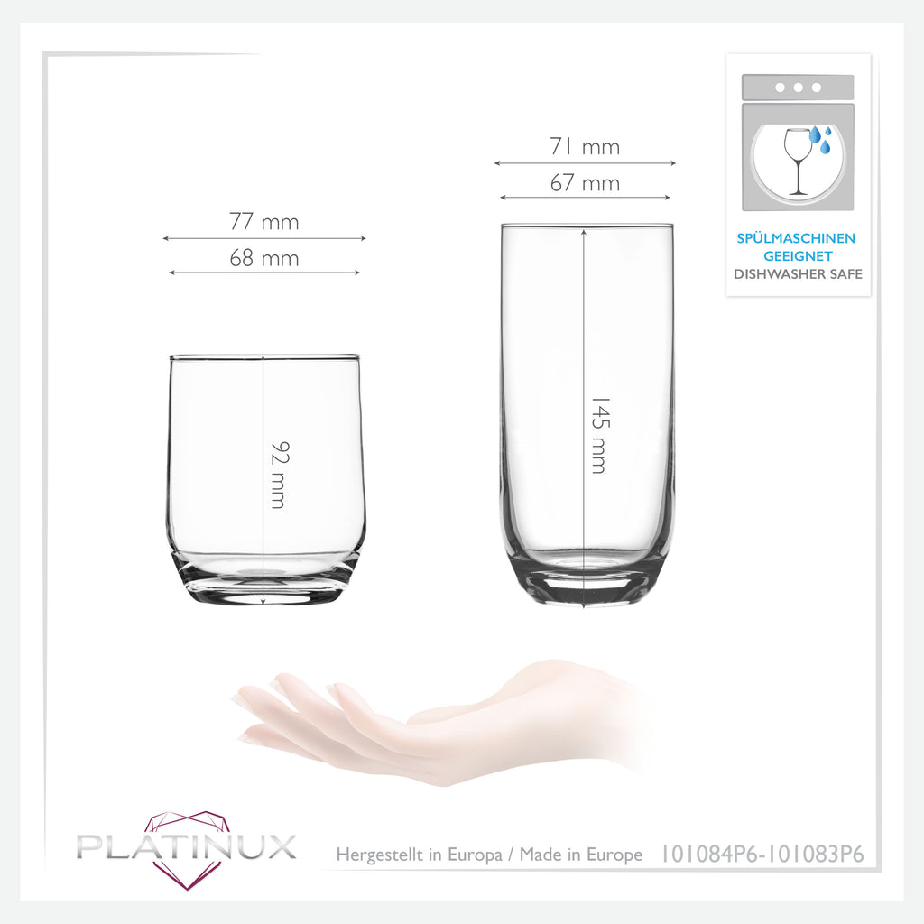 PLATINUX Eleganckie szklanki do picia 240ml i 360ml, 12-częściowy zestaw szklanek do wody, można myć w zmywarce