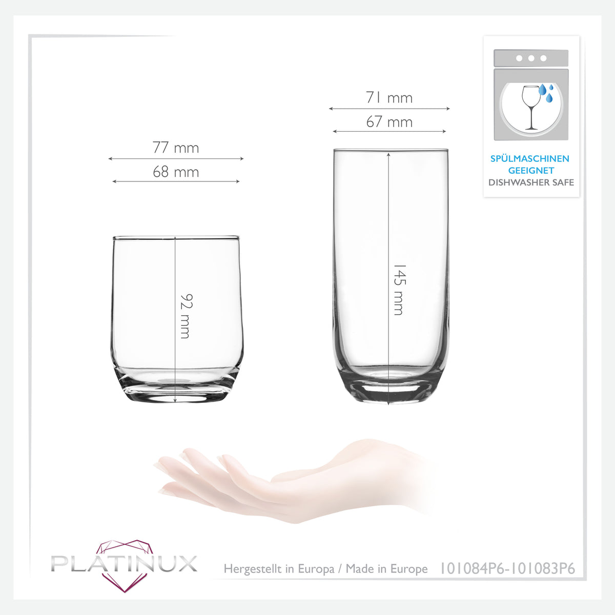 PLATINUX Eleganckie szklanki do picia 240ml i 360ml, 12-częściowy zestaw szklanek do wody, można myć w zmywarce