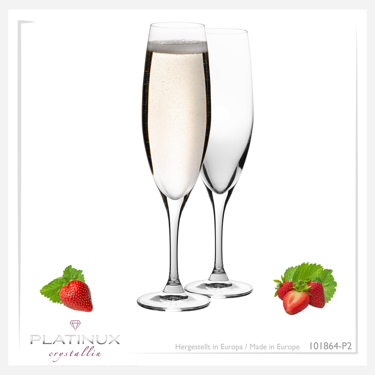 PLATINUX Kieliszki do szampana 180ml (maks. 215ml) Kieliszki do wina musującego z kryształowego szkła Zestaw 2 sztuki Można myć w zmywarce