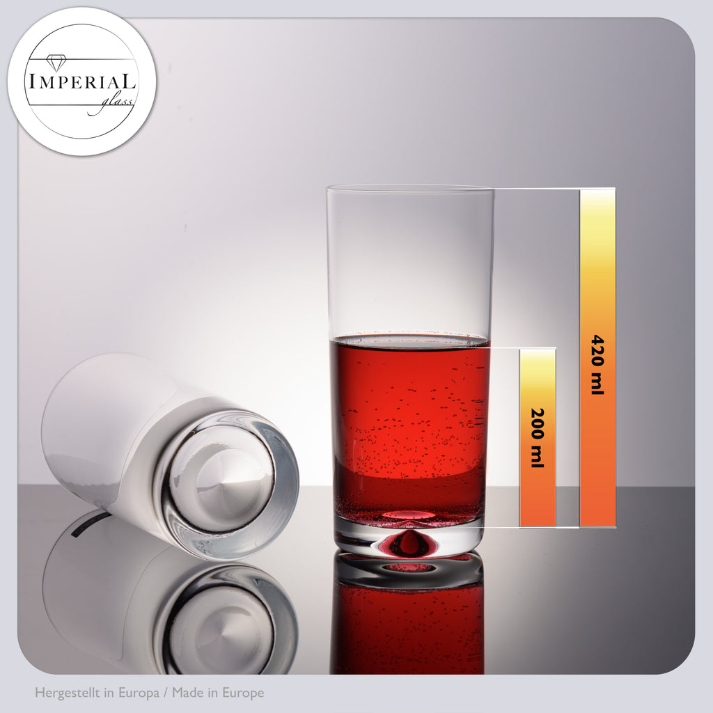 Szklanki IMPERIAL 6 sztuk 420 ml, można myć w zmywarce - szklanki do wody ze szkła krystalicznego bezołowiowego - szklanki do long drinków z ozdobnym dnem