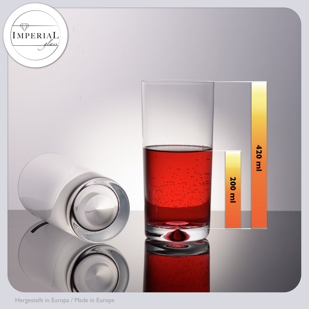 Szklanki IMPERIAL 6 sztuk 420 ml, można myć w zmywarce - szklanki do wody ze szkła krystalicznego bezołowiowego - szklanki do long drinków z ozdobnym dnem