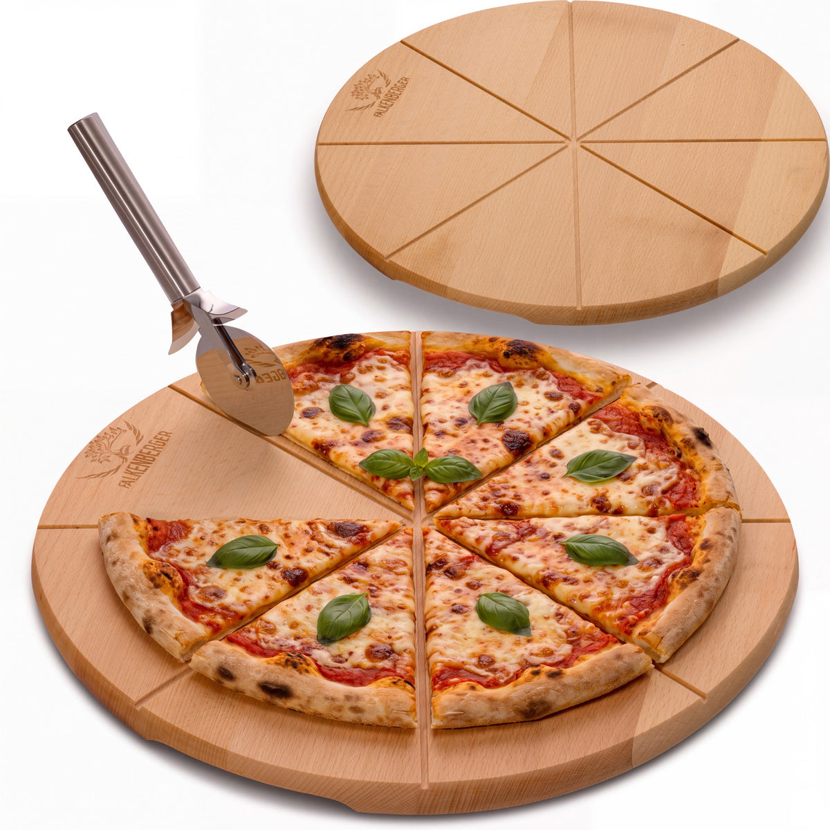 FALKENBERGER Pizzateller Pizzabrett L 2er Set, massive Buche 35 cm x 1,7 cm Handgefertigt