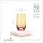 PLATINUX Szklanki Żółto-Różowe Szklane Kolorowe Zestaw 6 sztuk 300ml (max.370ml) Szklanki do wody