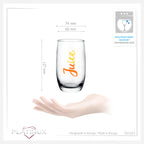 PLATINUX Eleganckie wysokie szklanki z nadrukiem soku 320ml (max. 380ml) Zestaw 6-częściowy szklany