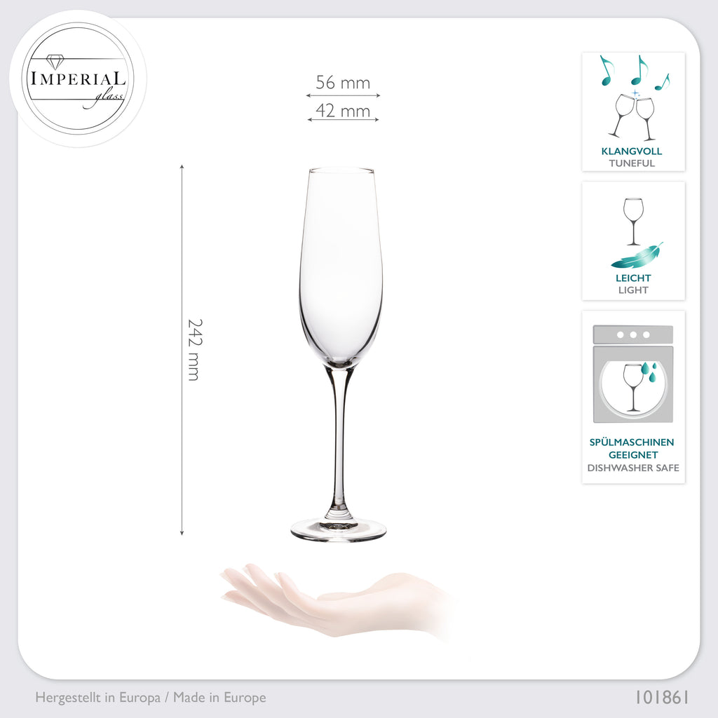 IMPERIAL glass Sektkelche 180ml Set 6-Teilig Sektgläser "Havanna" aus Crystalline Glas Spülmaschinenfest