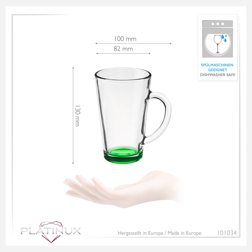 PLATINUX Kolorowe szklanki do kawy i herbaty z uchem 360ml Zestaw 6-częściowy Wielokolorowe szklanki do picia
