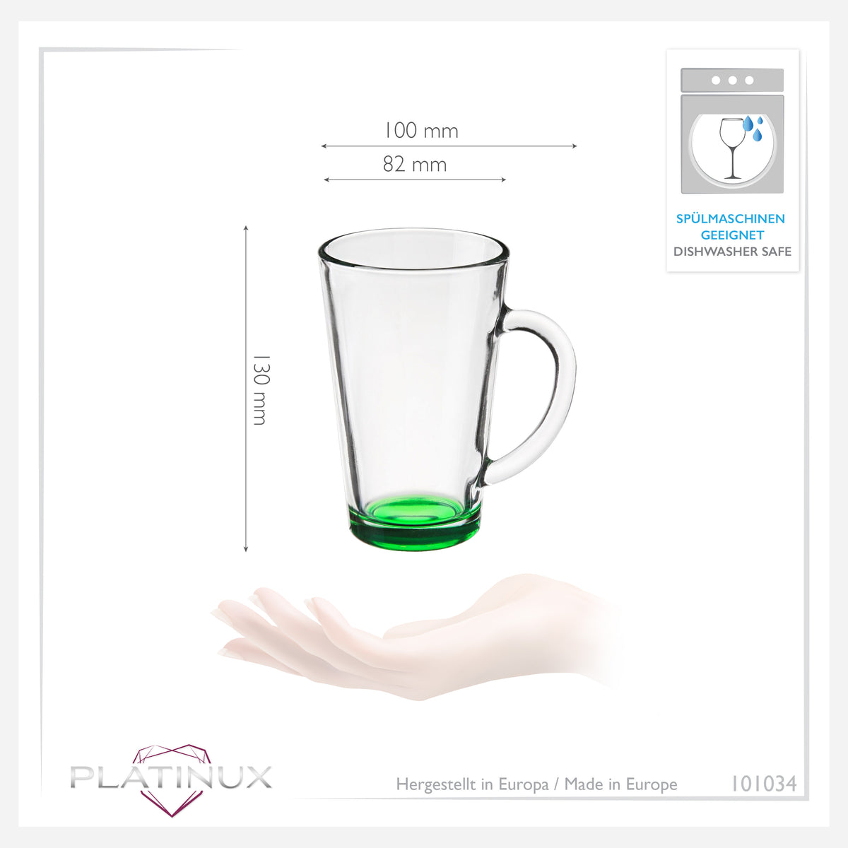 PLATINUX Kolorowe szklanki do kawy i herbaty z uchem 360ml Zestaw 6-częściowy Wielokolorowe szklanki do picia