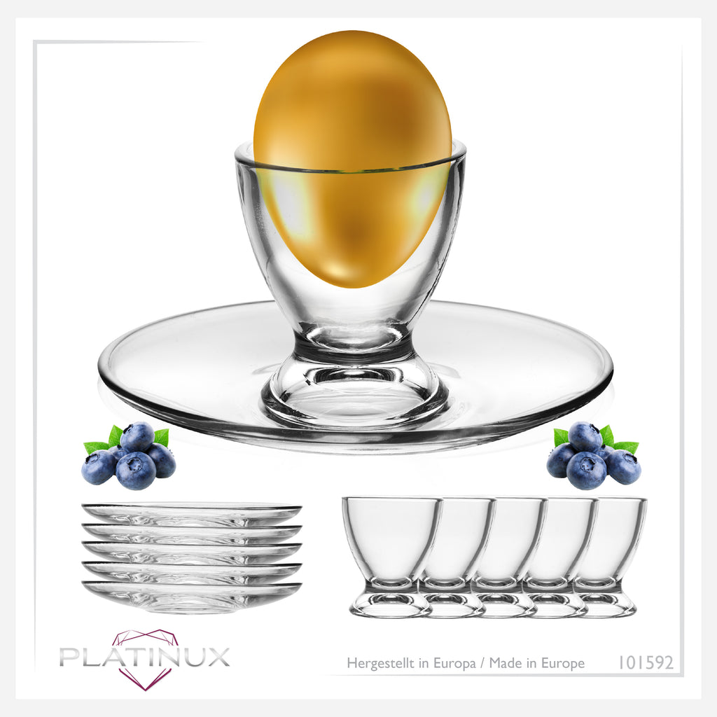 PLATINUX Kieliszki do jajek ze spodeczkiem szklane zestaw (12-częściowy) Stojak na jajka Śniadanie Egg-Cup