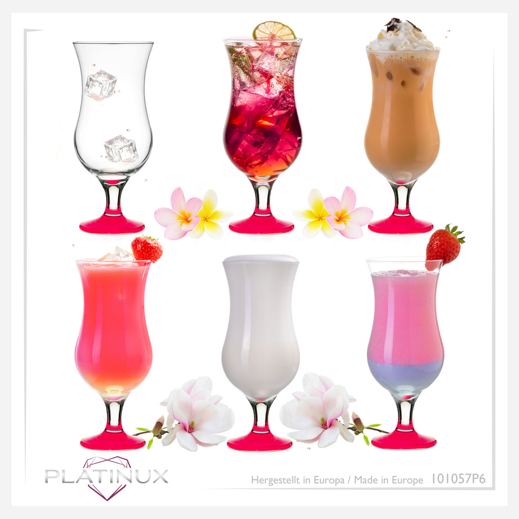 PLATINUX Zestaw 6 szklanek koktajlowych 400 ml (maks. 470 ml) Szklanki do drinków Szklanki barowe Hurricane Duże (różowe)