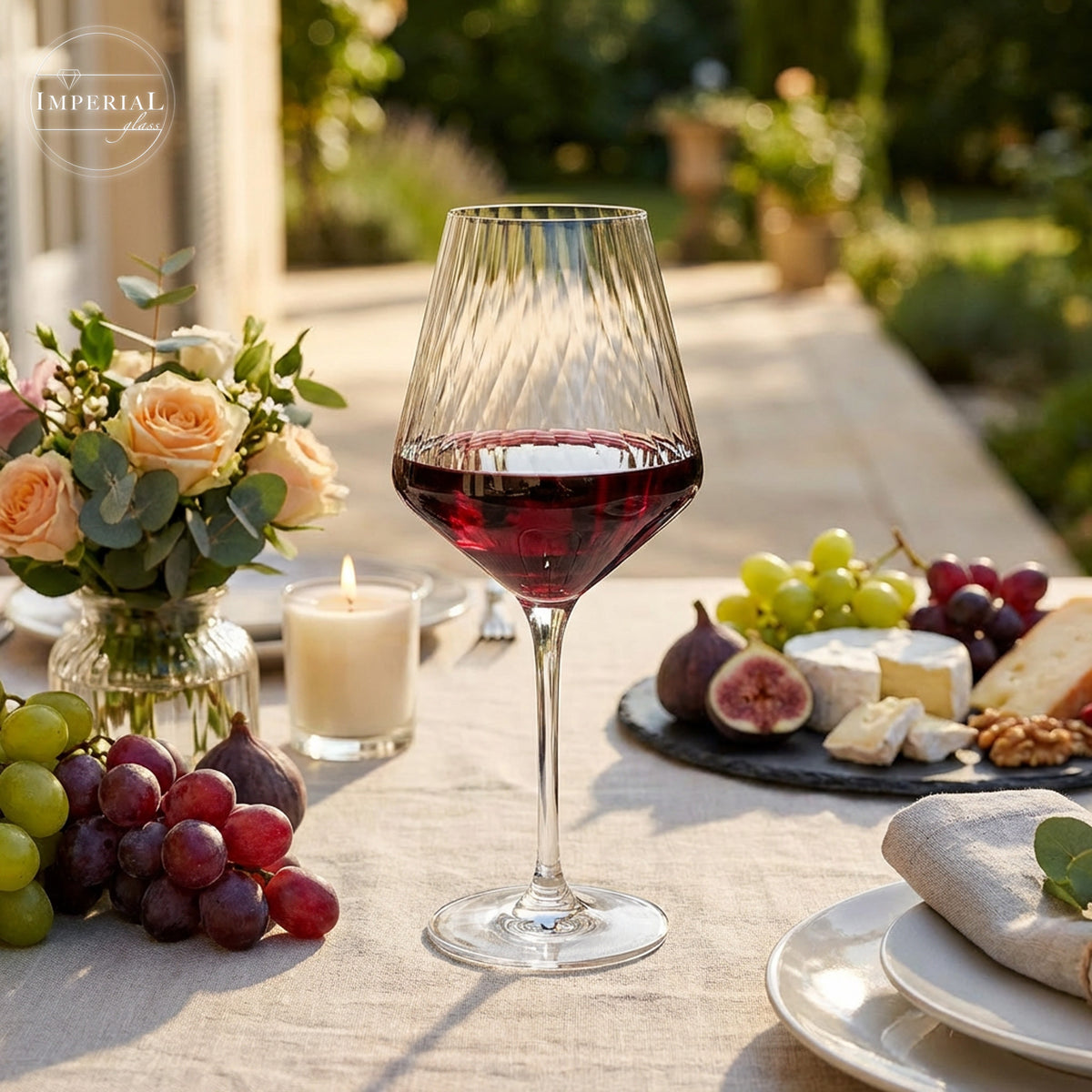 IMPERIAL glass karbowane kieliszki do Bordeaux, zestaw 6 sztuk ze szkła kryształowego 580 ml „London”, można myć w zmywarce