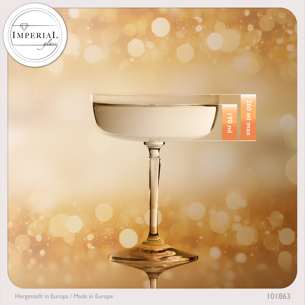 IMPERIAL glass Eckige Sektschalen 260ml Set 6-Teilig "Rio" Champagnergläser aus Crystalline Glas