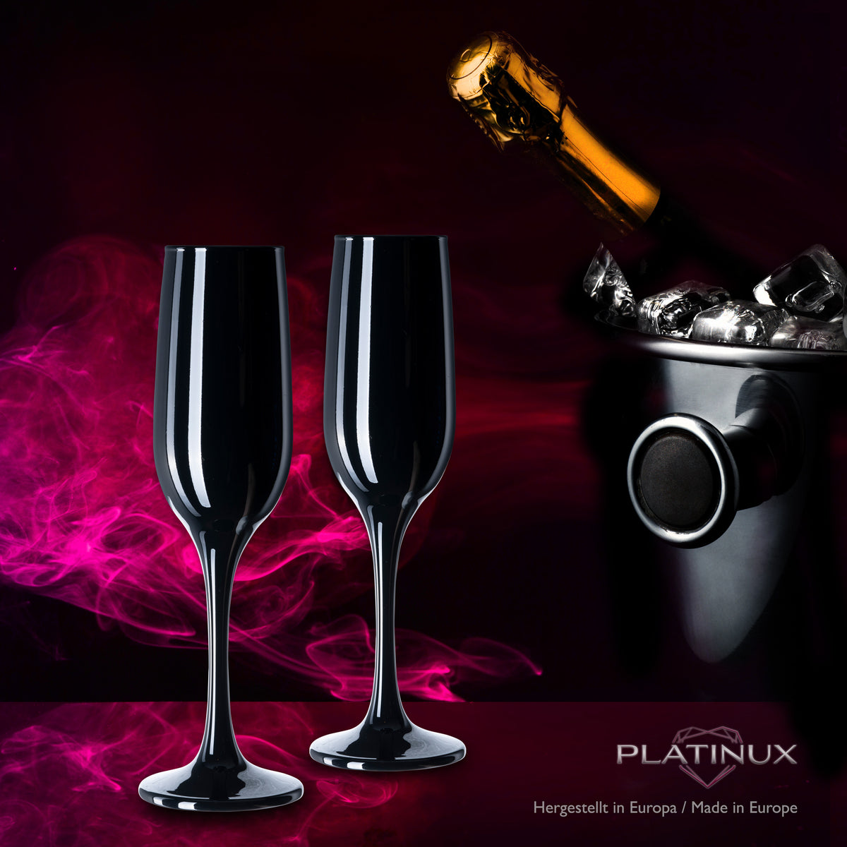 PLATINUX Czarne stabilne kieliszki do szampana Zestaw 6 sztuk 160ml (maks. 210ml) Kieliszki do prosecco szklane
