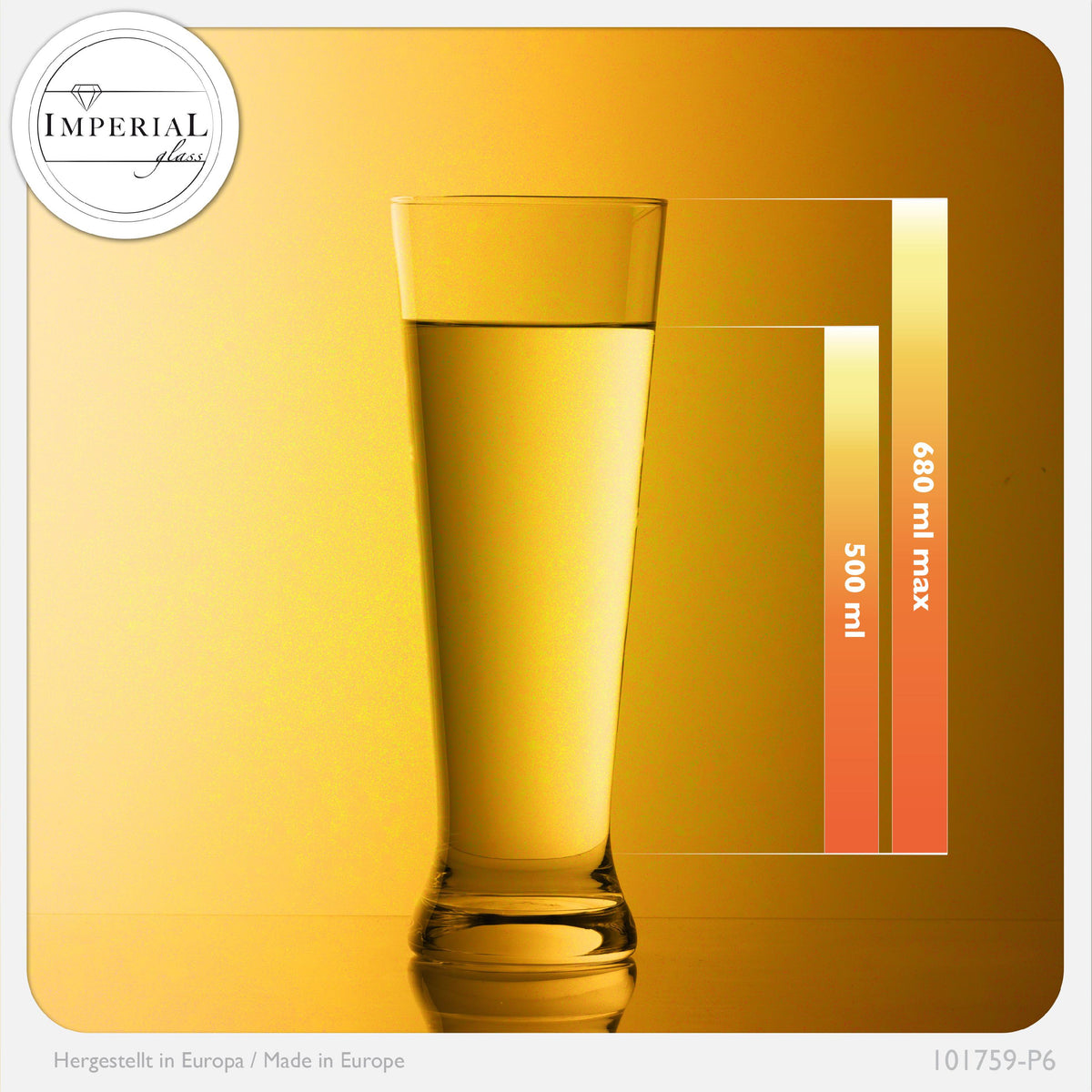 IMPERIAL glass Hohe Weizengläser aus Crystalline Glas Set 6 Stück 500ml (max. 680ml) Spülmaschinenfest