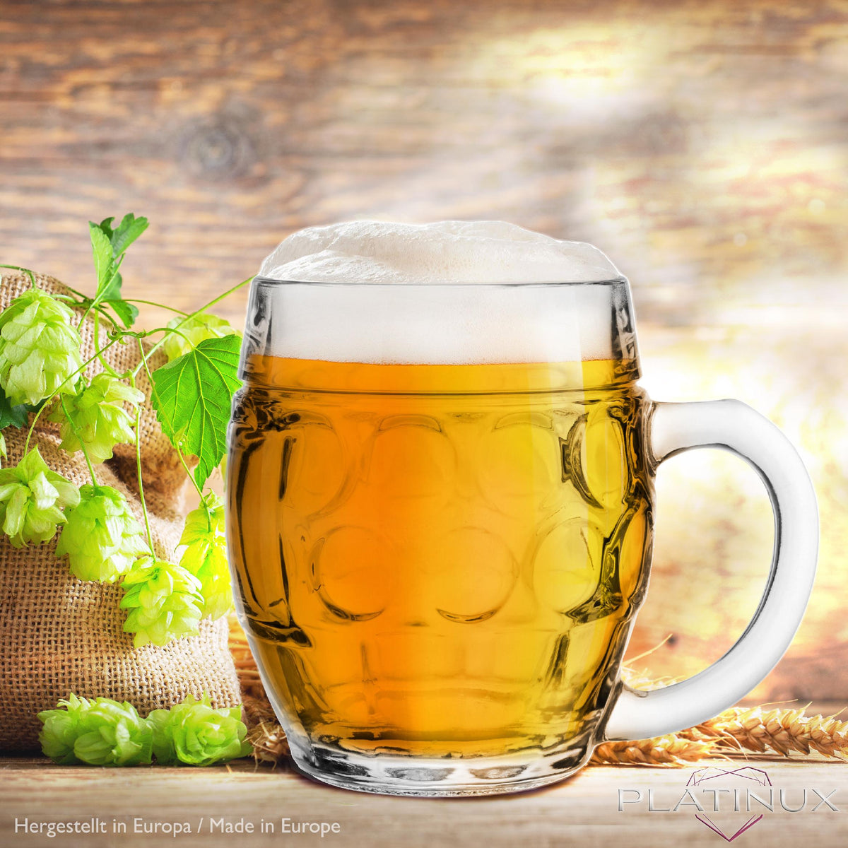 PLATINUX Szklanki do piwa z uchwytem 500ml (max.610ml) szklane, 6-częściowy zestaw, szklanka do piwa, kufel do piwa, kufel z miarką